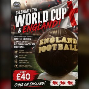 JJA Snack limited edition 2.1kg Belgian chocolate England football, only £40